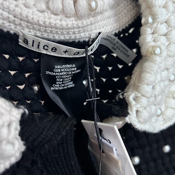 Alice + Olivia Collins Pearl Embellishment Crochet Collar Cardigan Sweater S - Picture 12 of 16